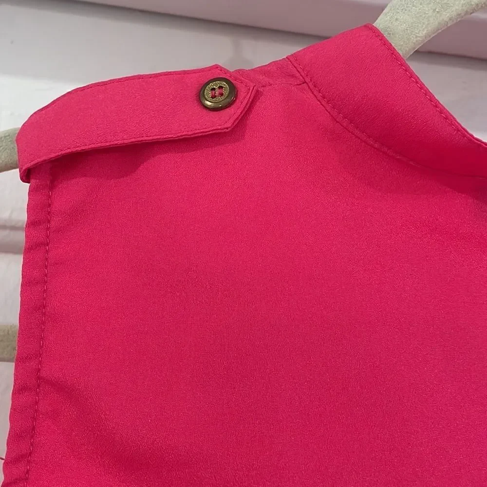 Sleeveless Button Blouse Hot Pink
